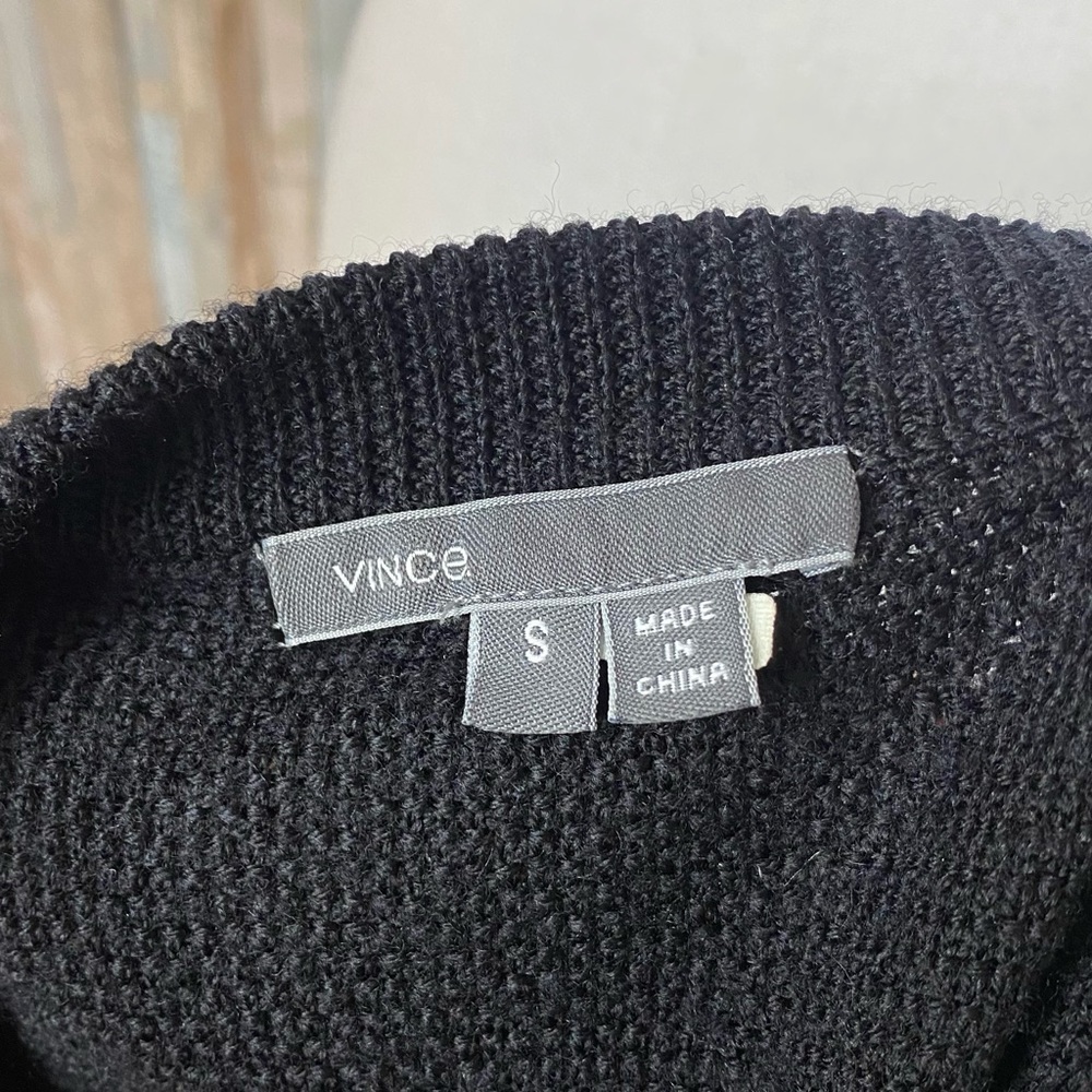 Vince S Black Leather Trim Zipper Textured 100% Wool Knit Sweater Pullover - Picture 9 of 14